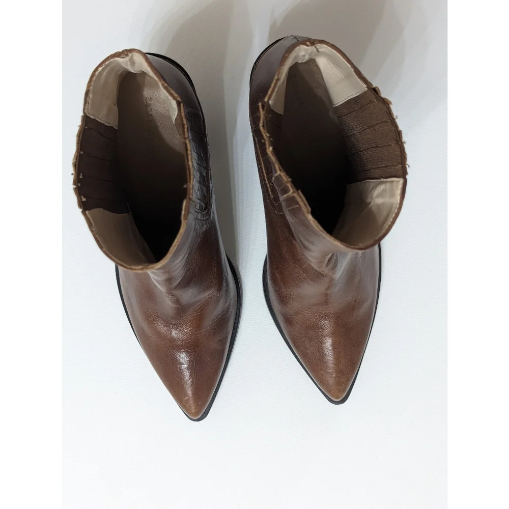 ZARA Brown Leather Ankle Boots Women's Size 6 - Picture 7 of 16